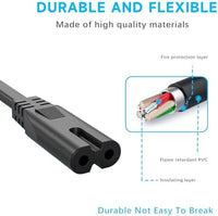 Figure 8 Power Cord 5Ft, 2 - Prong Cable Connector Compatible with Home Office Electronics TV, Printer, Laptop, Samsung Monitor