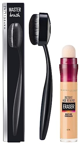 Maybelline New York Full Radiant Finish Liquid Instant Age Rewind Eraser, Multi Use Concealer, Sand, 6 ml with FREE Foundation Oval Brush