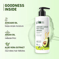 Plum Avocado & Argan Frizz Control Shampoo for curly, wavy, frizzy hair| With Argan Oil, Avocado Oil, Aloe Vera Extract | Reduces Frizz, Retains moisture, conditions strands (Pack of 2)