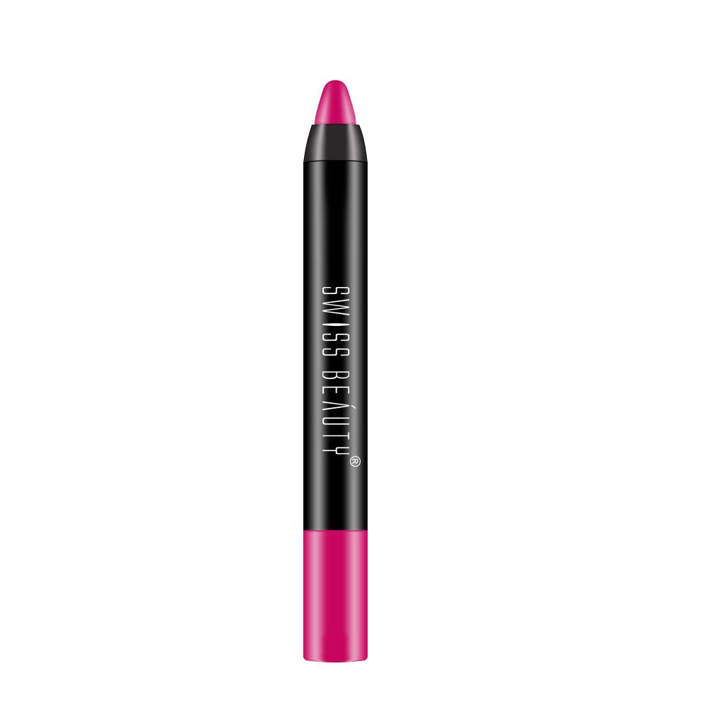 Swiss Beauty 12 Hrs. Stay Matte Lip Crayon, Fuchsia Pink, 3g - Long Lasting, Waterproof, Super Stay, Matte Finish Lip Crayon, Long Wear, Crayon Lipstick