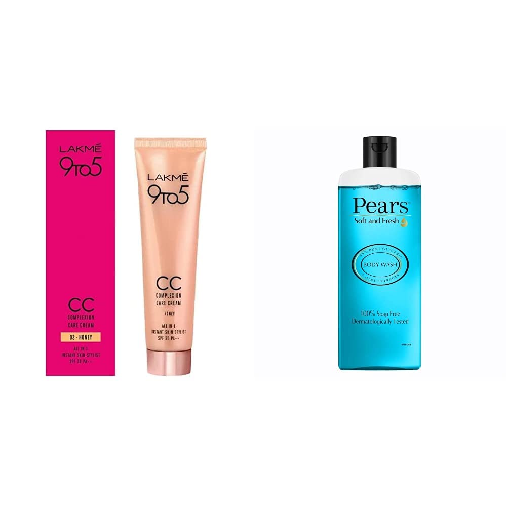 Lakmé 9 to 5 Complexion Care CC Cream, Honey, 30g & Pears Soft and Fresh Shower Gel, 250ml