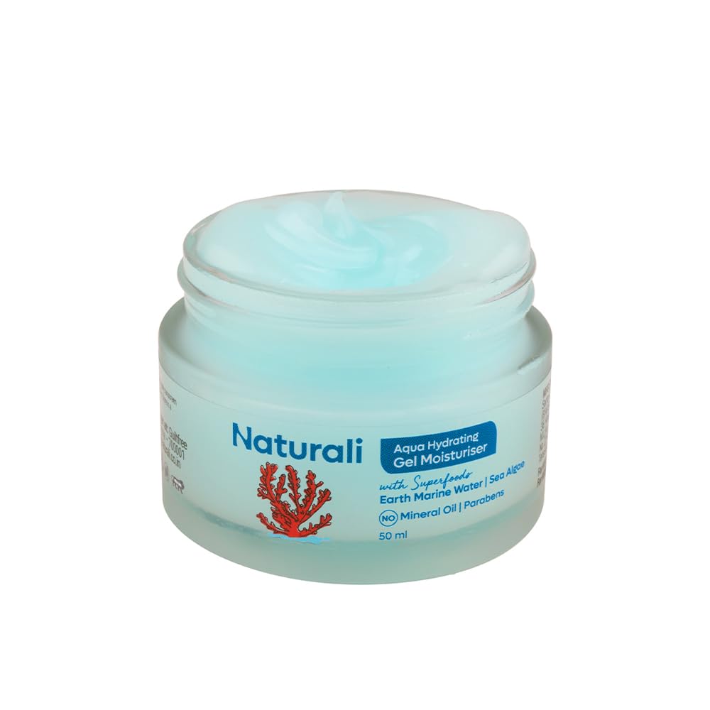 Naturali Aqua Hydrating Gel Moisturiser | With Superfoods Earth Marine Water & Sea Algae | Locks Skin Moisture | Keeps Skin Fresh & Dewy | Paraben-free | For Normal to Dry Skin | Lightweight, Absorbs Quickly | Best Hydrating Moisturiser | 50ml