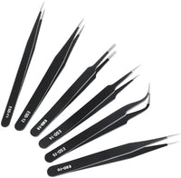 6 Pcs Precision Tweezers Set, Premium Anti - Static Stainless Steel Tweezer, ESD Curved of Tweezers for Electronics, Craft, Laboratory Work, Jewelry - Making, etc