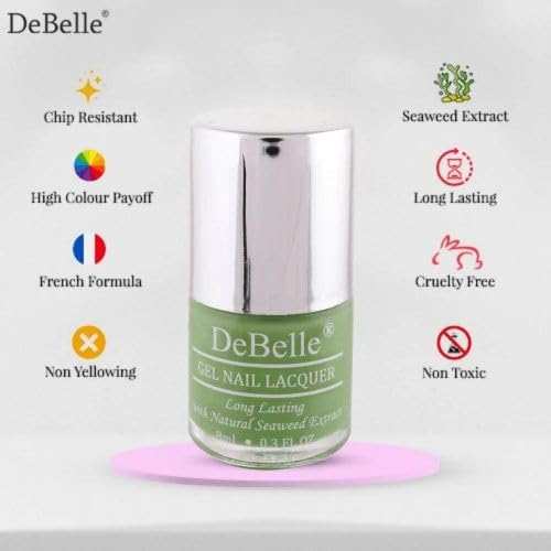 DeBelle Gel Creme Finish Nail Polish Mystique Green (Pastel Green), 8 Ml - Enriched With Natural Seaweed Extract, Cruelty Free, Toxic Free