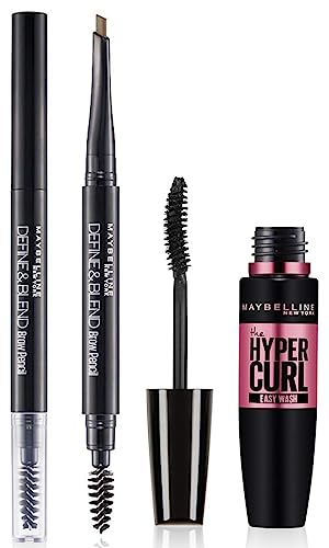 Maybelline New York's Define & Blend Brow Pencil Natural Brown, 0.16g & Maybelline New York Hypercurl Mascara Washable, Black, 9.2g