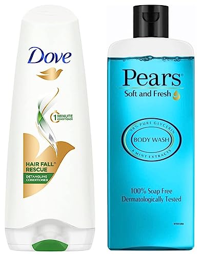 Pears Soft and Fresh Shower Gel, 250ml & Dove Hair Fall Rescue Conditioner, 180ml