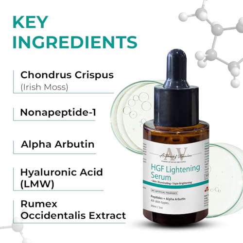 ACTIHERBZ HGF Lightening Serum |Face serum for Brightening and Pigmentation | Peptides + Alpha Arbutin Complex | aqua based Peptide Face Serum For Intense Hydration | Nonapeptide | Hydrating & Even-Tone Glow | 30ml