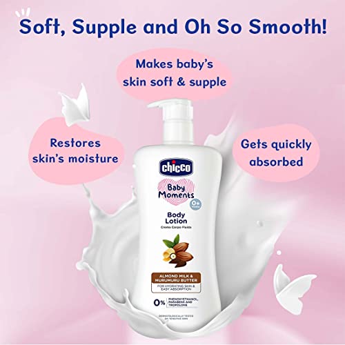 Chicco Baby Moments Body Lotion for Babies, 650ml | Almond Milk & Murumuru Butter | Quick Absorb Formula with Natural Ingredients for Ultra Soft Skin | Dermatologically Tested | Parabens & Phenoxyethanol Free