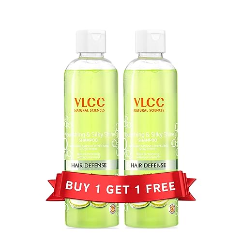 VLCC Nourishing & Silky Shine Shampoo - B1G1-350ml X 2 (700ml) | Stronger, Silkier Hair | Helps Prevent Frizzy Hair, Easy to Manage Hair Shampoo | Soy Proteins and Almond Shampoo.