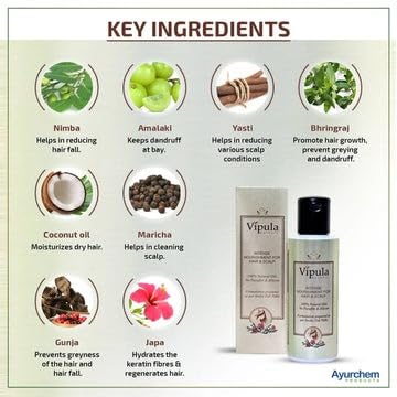 Vipula Ayurvedic Herbal Hair Oil for Stronger Longer and Thicker Hair, Enriched with Coconut, Amla & Bhringraj for Stronger, 100% Natural Oil for 2x faster Hair Growth - 2x100ml