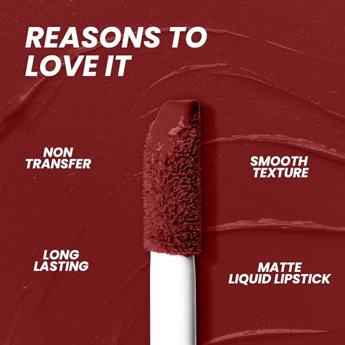 Seven Seas Mocha Lips Matte Liquid Lipstick | Non-Transfer Liquid Lipstick | 12 Hours Long Lasting | Highly Pigmented | Intense Color Payoff | Smudgeproof Liquid Lipstick for Women (210, 4ml)