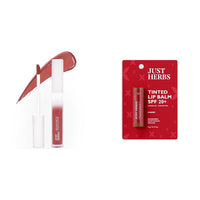 Just Herbs Relaxed Matte Liquid Lipstick Lip Colour for Women Tinted Lip Balm for Men and Women with SPF 20+ for Dark Lips to Lighten 4 g (Cherry) Combo