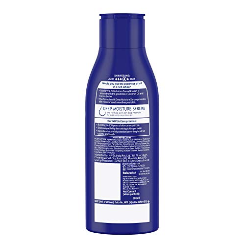 NIVEA Cocoa Nourish 200ml Body Lotion with Deep Moisture Serum| 48 H Moisturization | With Cocoa Butter & Coconut Oil | Non Greasy & Healthy Looking Skin |For Very Dry Skin (Pack of 2)