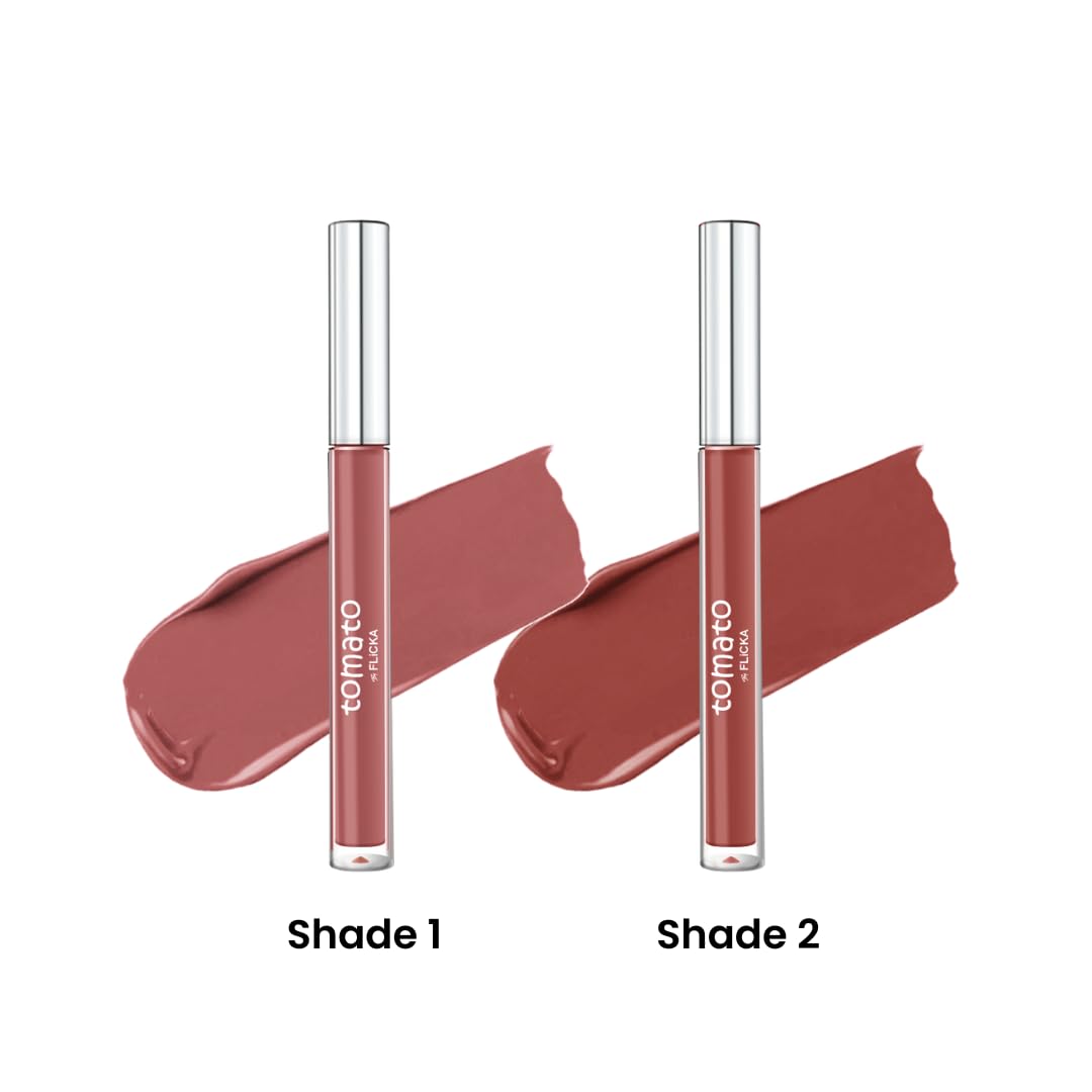 FLiCKA Tomato Liquid Matte Lipstick Transfer Proof, Smudge Proof, Non-Sticky, Creamy Lightweight, Shade 1 & Shade 2 Combo