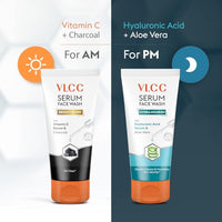 VLCC Vitamin C & Charcoal Serum Facewash - 150 ml for Oil Control & Brightening for AM | with Free Hyaluronic Acid & Aloe Vera Serum Facewash - 150 ml to Strengthen Skin Barrier for PM (B1G1)