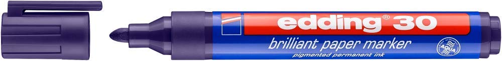 edding 30 brilliant paper marker - violet - 1 waterproof permanent marker - round nib 1.5-3 mm - vibrant colors - lightfast marking on paper, card, cardboard, plastic, metal and glass