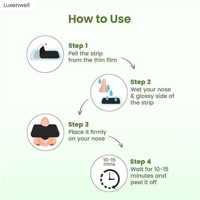 Luxenwell Deep Purifying Nose Strips for Women & Men | Enriched with Bamboo Charcoal | For Instant And Painless Blackheads And Whiteheads Removal (Pack of 10)