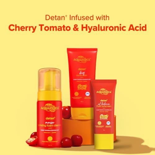 Aqualogica Detan+ Oil Balance Fluid Sunscreen for Oily Skin - 50 g | Ultra-Light Fluid Texture | SPF 50+ PA++++ UVA & UVB Protection | Reduces Tan | Oil Free | Balances Excess oil | Non Greasy | No White Cast | For Men & Women