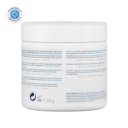 CeraVe Moisturizing Cream For Dry To Very Dry Skin (454g) - Formulated with 3 Essential Ceramides And Hyaluronic Acid | Non-Comedogenic Moisturizer For Face and Body