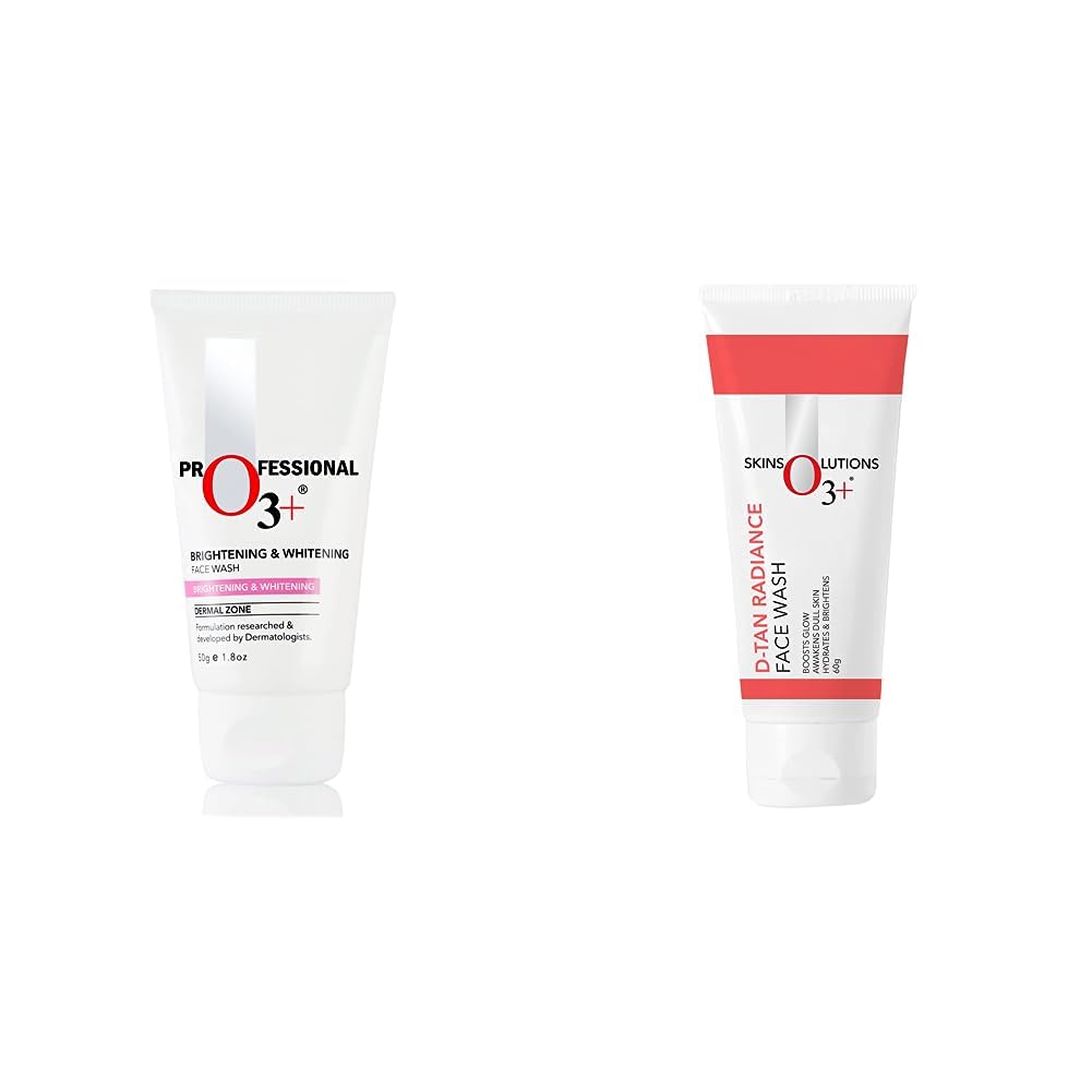 O3+ Brightening and Whitening Face Wash, 50g & O3+ D-Tan Radiance Face Wash With Vitamin C Glowing Skin and Deep Cleanses and Unifies Skin Tone 60gm Combo