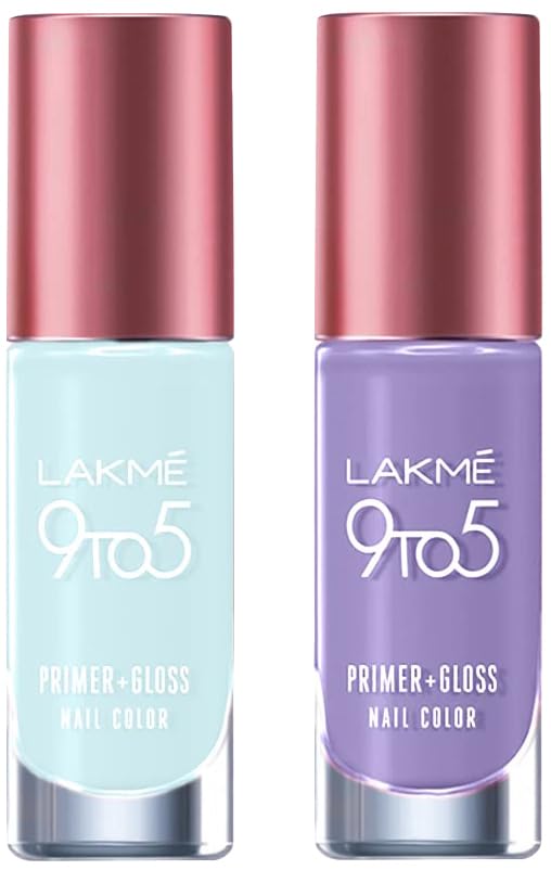 LAKMÉ 9To5 P+Glossy Finish Nail Color Sky Blue 6Ml & Lk9-5 P+Gnaillushlavender 6Ml Combo, 540 Ml