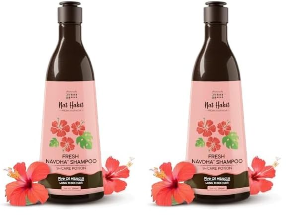 Nat Habit Sulfate-Free Natural Five Oils Hibiscus Hair Growth Shampoo, Navdha Shampoo for Women and Men (Pack of 2 X 250ml)