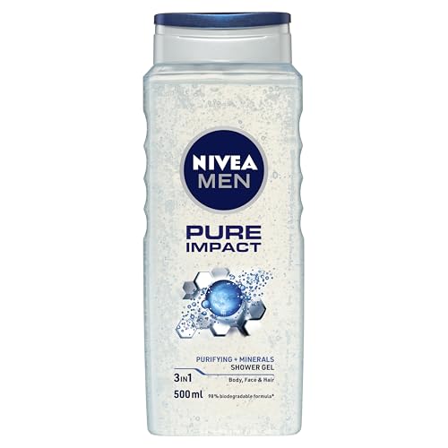 NIVEA MEN Pure Impact Shower Gel, 500ml, (Hair, Face & Body Wash) (Pack of 3)