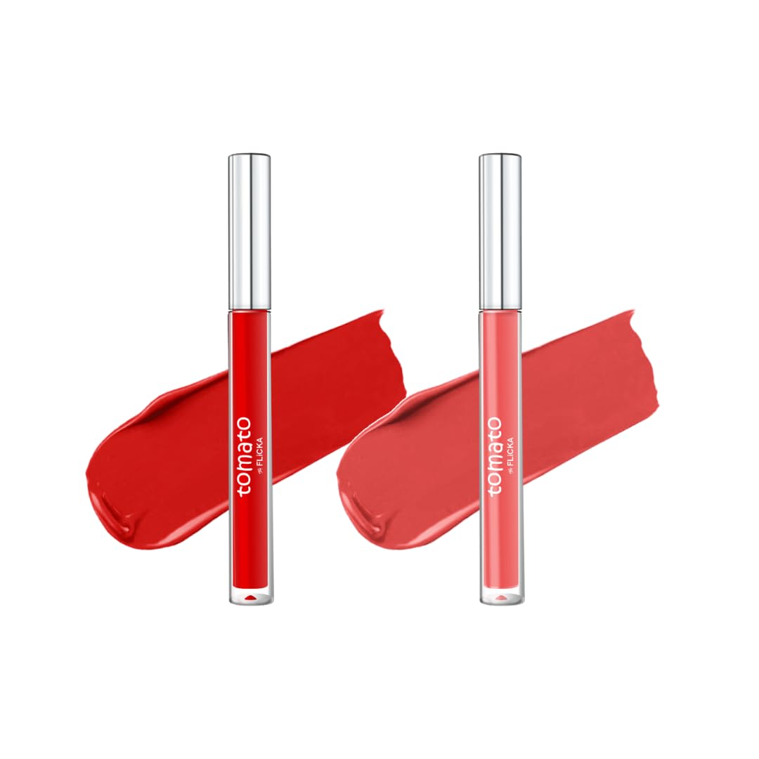 FLiCKA Tomato Liquid Matte Lipstick Transfer Proof, Smudge Proof, Non-Sticky, Creamy Lightweight Shade 6 & Shade 7 Combo