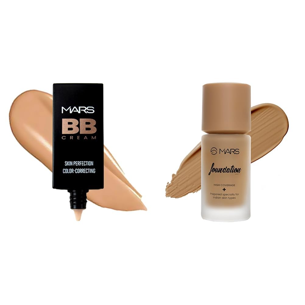 MARS BB Cream Lightweight Foundation | Blendable BB Cream for Women(30 ml) (Tan) High Coverage Liquid Matte Foundation | Blemish Free & Blendable Foundation for Makeup (40ml) (SHADE-08)