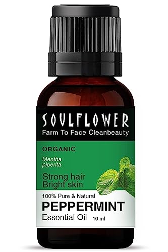 Soulflower Peppermint Essential Oil for Skin & Hair Growth, Hair Fall Control, Scalp |100% Pure & Natural Therapeutic Grade, Undiluted, Ecocert Cosmos Organic Certified, Mentha Piperita |10ml