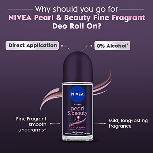 Nivea Women Deodorant Roll On, Pearl & Beauty Fine Fragrance For Fragrant Smooth & Beautiful Underarm Skin, 50ml&Nivea Deodorant Roll On, Protect & Care for Unisex, 50ml