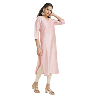 Kashish Women's  Viscose Embroidered Round Neck Straight Fit Kurta