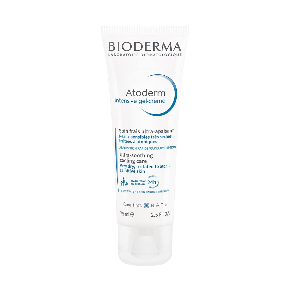 Bioderma Atoderm Intensive Gel Crème with Niacinamide| Skin Barrier Repair| Ultra-light Soothing Gel moisturizer for Very Dry, Irritated, Atopic, Sensitive Skin, 75ml