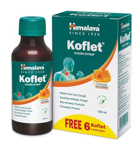 Himalaya Kolfet Cough Syrup 100 ml + 6 Koflet lozenges Free Herbal| Non-Drowsy Formula| 25% Honey| Wet & Dry Cough | Sore throat | Irritation