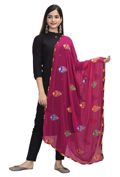 DIAMO Women's  Phulkari Chiffon Dupatta