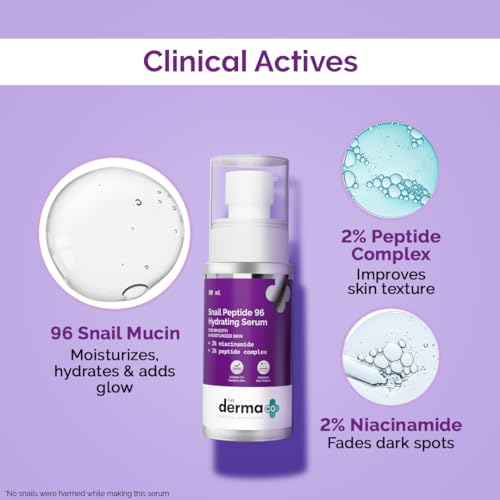 The Derma Co Snail Peptide 96 Hydrating Serum with Niacinamide & Peptide Complex for Smooth & Moisturized Skin | Snail Mucin Serum | Dull Skin & Fine Lines, Korean Skincare - 80 ml