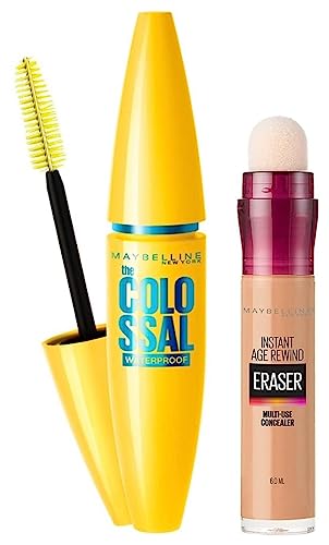 Maybelline New York Instant Age Rewind Cushion Concealer For Acne Prone, Natural, Medium Coverage, 6G And New York Volume Express Colossal Masacara, Waterproof, Black, 10G, 2 Count