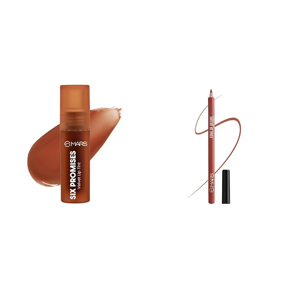 MARS Love Track Velvet Lip Tint (2.8ml) (SIX PROMISES) | Velvet Matte Finish Matte Lip Liner | One Swipe Smooth Application | Long Lasting Lip Pencil (1.4gm) (15-MUDDY BRICK)