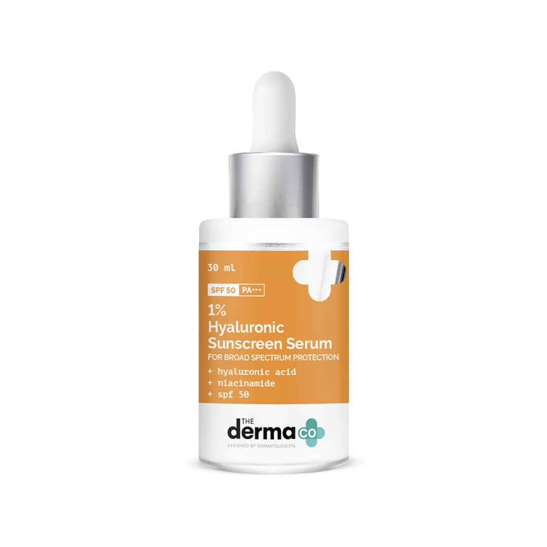 The Derma Co 1% Hyaluronic Acid Sunscreen For All Skin Types Serum With Spf 50 & Niacinamide For Broad Spectrum Protection - 30Ml, Pack Of 1