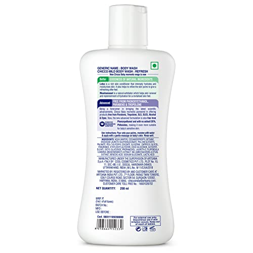 Chicco Baby Moments Mild Body Wash Refresh, New Advanced Formula with Natural Ingredients, No Tears & Soap-Free, Mild formula for Baby’s Body wash, No Phenoxyethanol and Parabens (200ml)