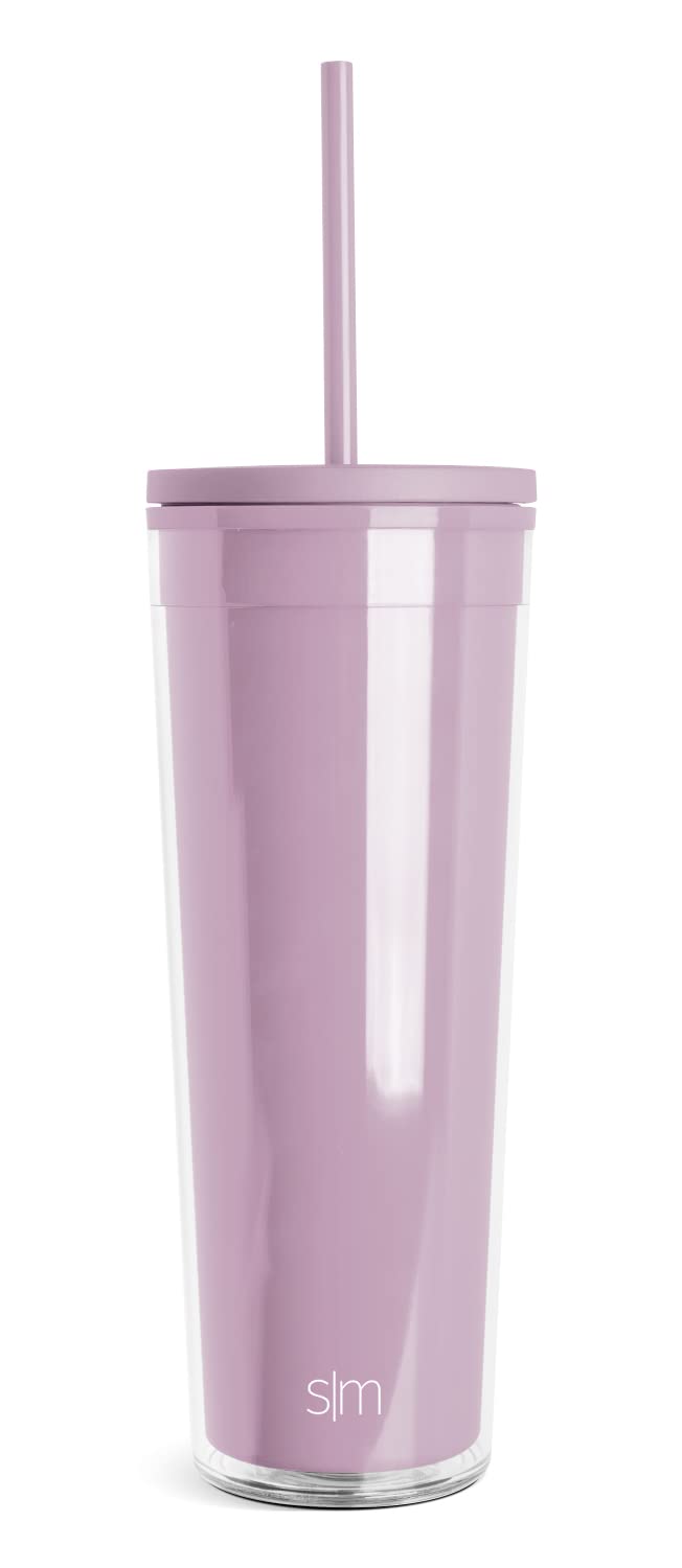 Simple Modern Plastic Tumbler with Lid and Straw | Reusable BPA Free Iced Coffee Cups Double Wall Smoothie Cup | Gifts for Women Men Him Her | Classic Collection | 24oz | Lavender Mist -Lavender Mist