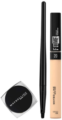 Maybelline New York Lasting Drama Gel Eyeliner,Blackest Black, 2.5G New York Fit Me Powder Concealer,20 Sand, 6.8Ml, Matte Finish