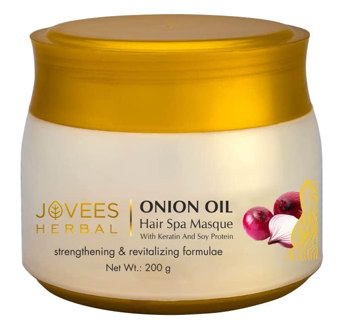 Jovees Herbal Red Onion Oil & Bamboo Strengthening Shampoo | Organic Onion Hair Oil | With Blend of 19 Natural Oils & Organic Onion Hair Spa Masque Set Of 3
