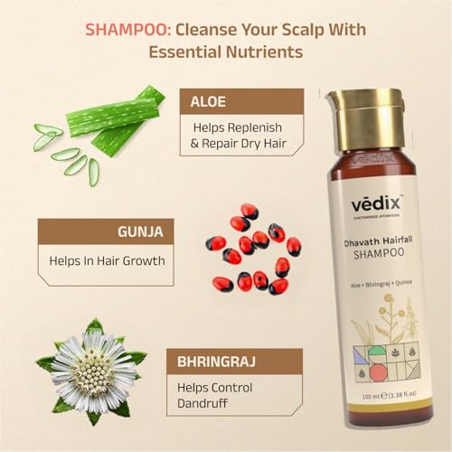 Vedix Ayurvedic Hair Fall Control Kit | Customized for Normal/Oily Hair - Normal-Oily Scalp & Straight Hair - Pack of 3 | Berberis & Banyan Anti Hair Fall Oil + Shampoo + Hair Growth Serum - 240 ml
