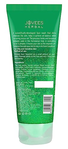 Jovees Herbal Tea Tree Oil Control Face Wash | For Oily & Acne Prone Skin Reduces Dark Spots And Aloe Vera Moisturising Lotion Hydrates Skin | For Oily & Sensitive Skin
