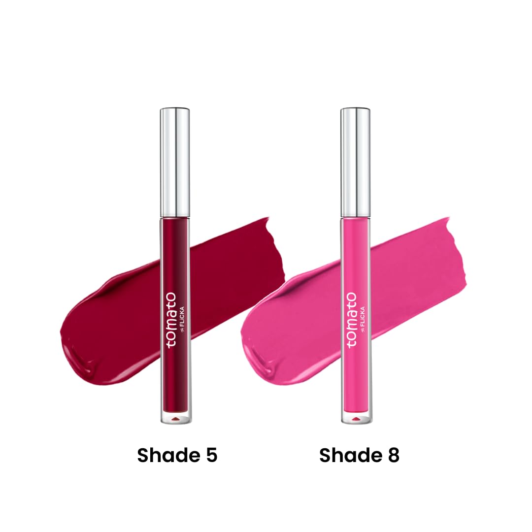 FLiCKA Tomato Liquid Matte Lipstick Transfer Proof, Smudge Proof, Non-Sticky, Creamy Lightweight Shade 5 & Shade 8 Combo