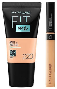 Maybelline New York Fit Me Matte+Poreless Liquid Foundation Tube, 220 Natural Beige, 18ml and Maybelline New York Fit Me Concealer, 25 Medium, 6.8ml