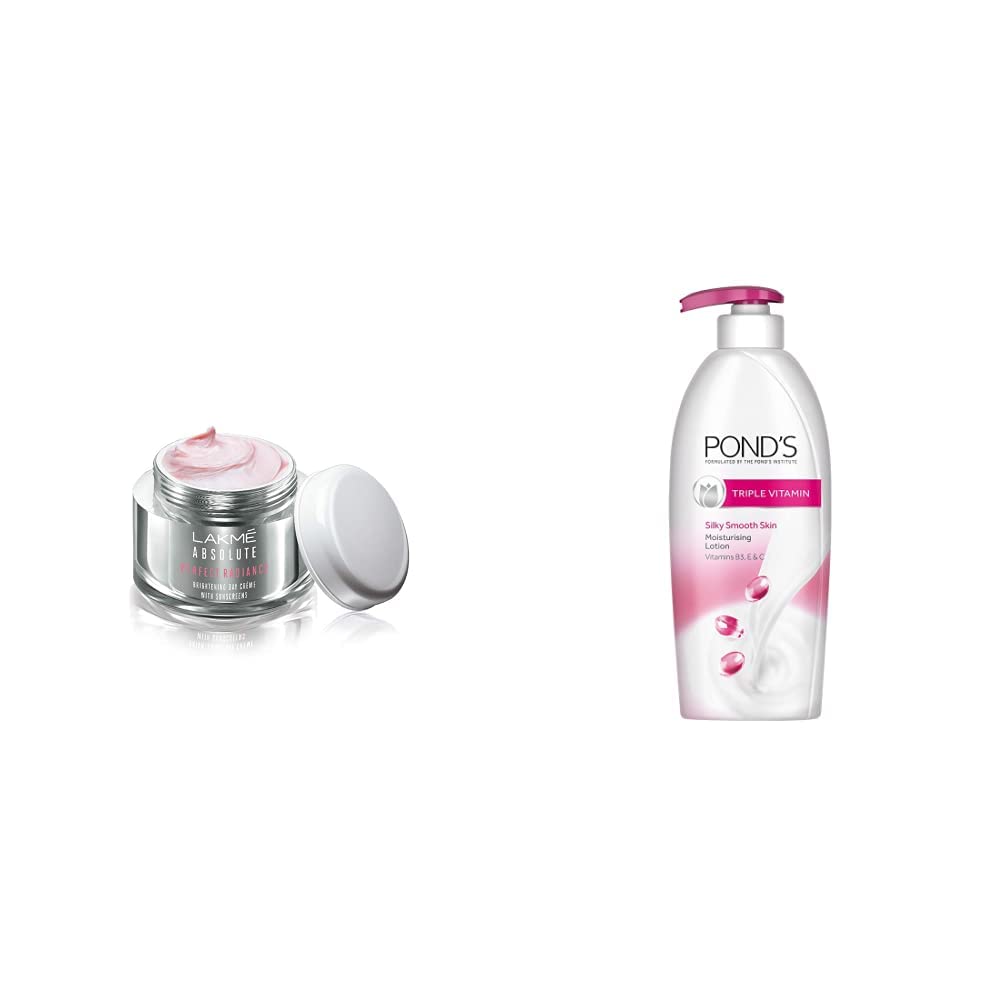 Lakmé Perfect Radiance Fairness Day Creme 50 g & Pond's  Triple Vitamin Moisturising Body Lotion, 300ml