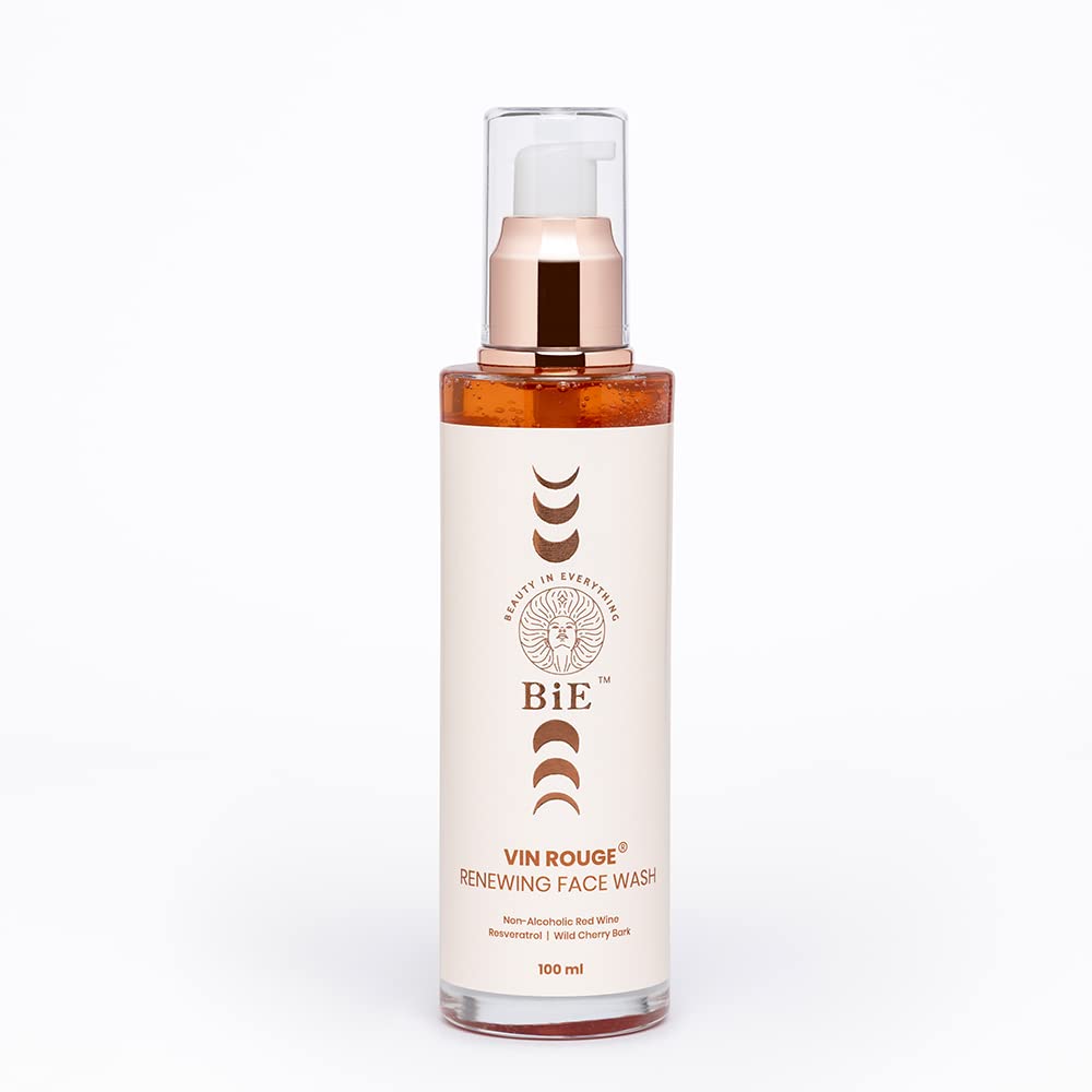 BiE Vin Rouge Renewing Face Wash with Non Alcoholic Red Wine, Resveratrol, Vitamin E & Wild Cherry Bark | Cleanser For Hydration, Glow & Anti-Aging | Mild & Foaming Face Wash | All Skin Types | 100ml
