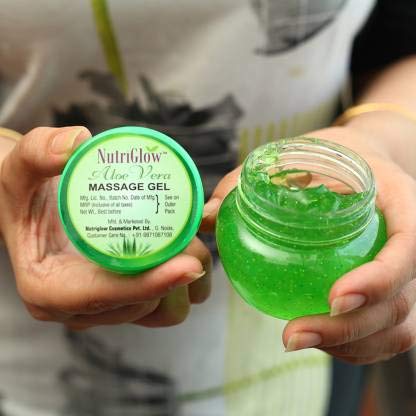 NutriGlow Aloe Vera Gel Great for Face, Hair, Acne, Sunburn, Bug Bites, Rashes, Glowing and Radiant Skin, Hydrating Gel Relieves Itchy & Irritated Skin Non Sticky, 100gm Each, Pack of 2